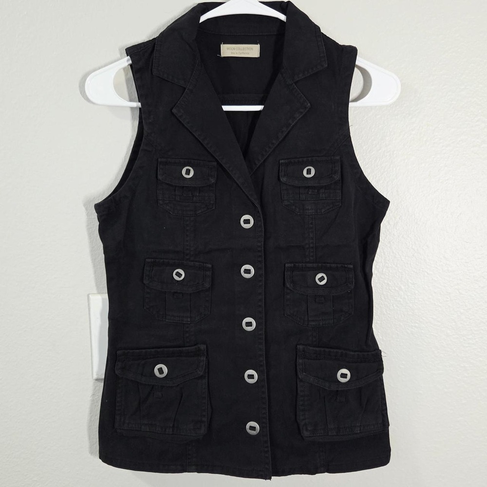 Vintage Y2K Moon Collection Black Utility Cargo Vest